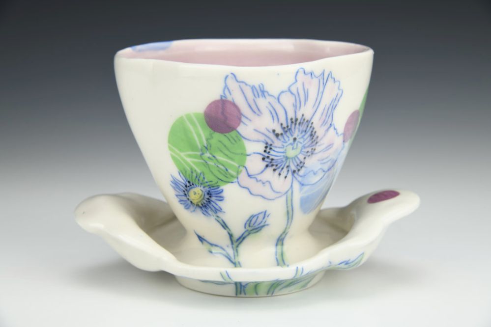 Ice Cream Dish with Poppies