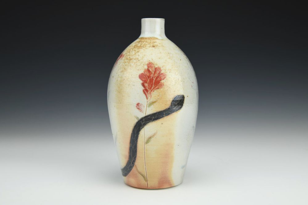 Snake and Desert Paintbrush Bottle Vase