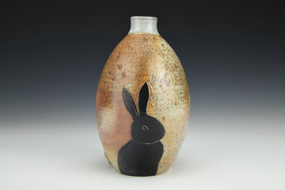 Rabbit and Sagebrush Bottle Vase