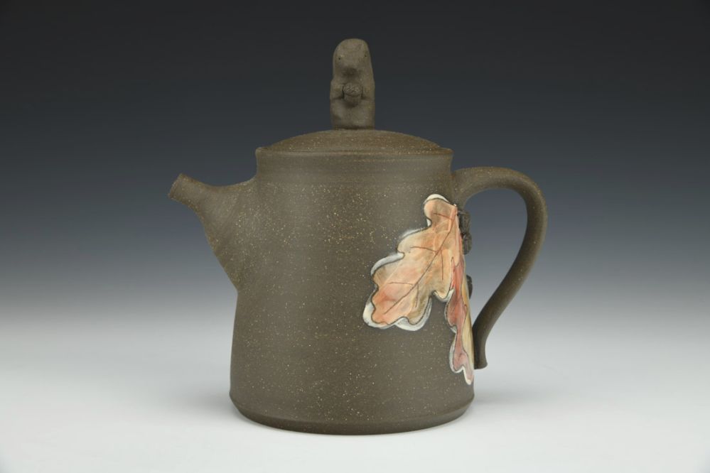 Squirrel with Oak Leaves and Acorns Teapot