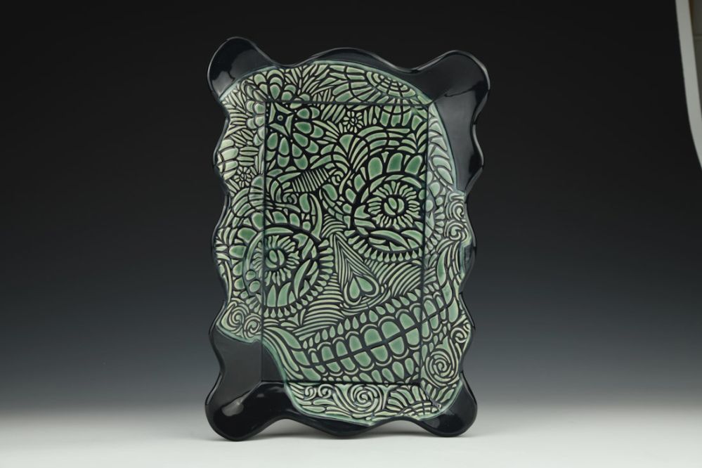 Skull Impression Jade and Black Deep Dish Platter