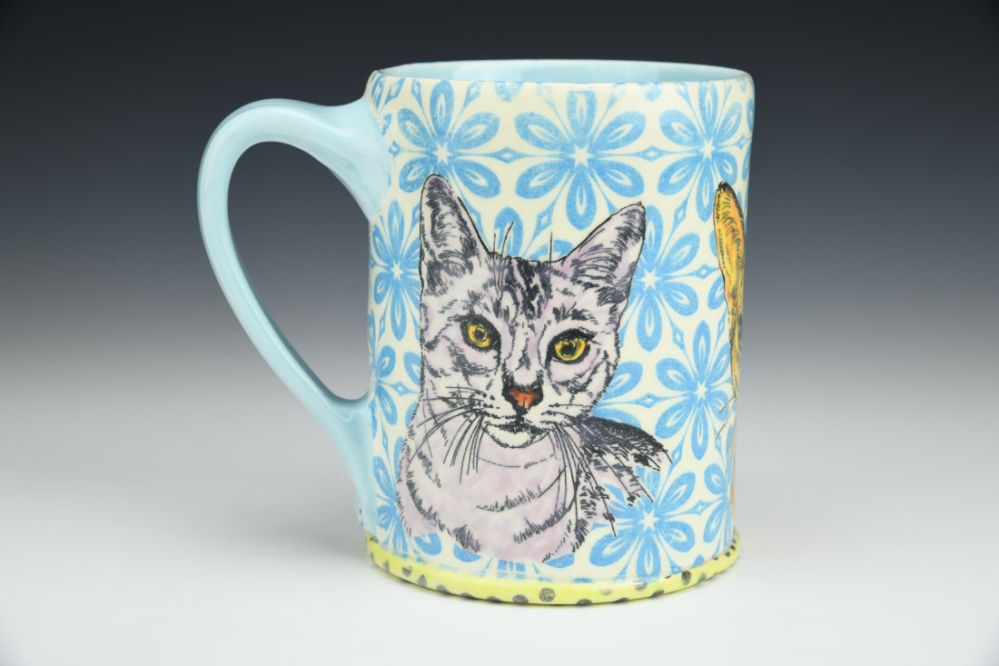 Three Cats in Blue Mug