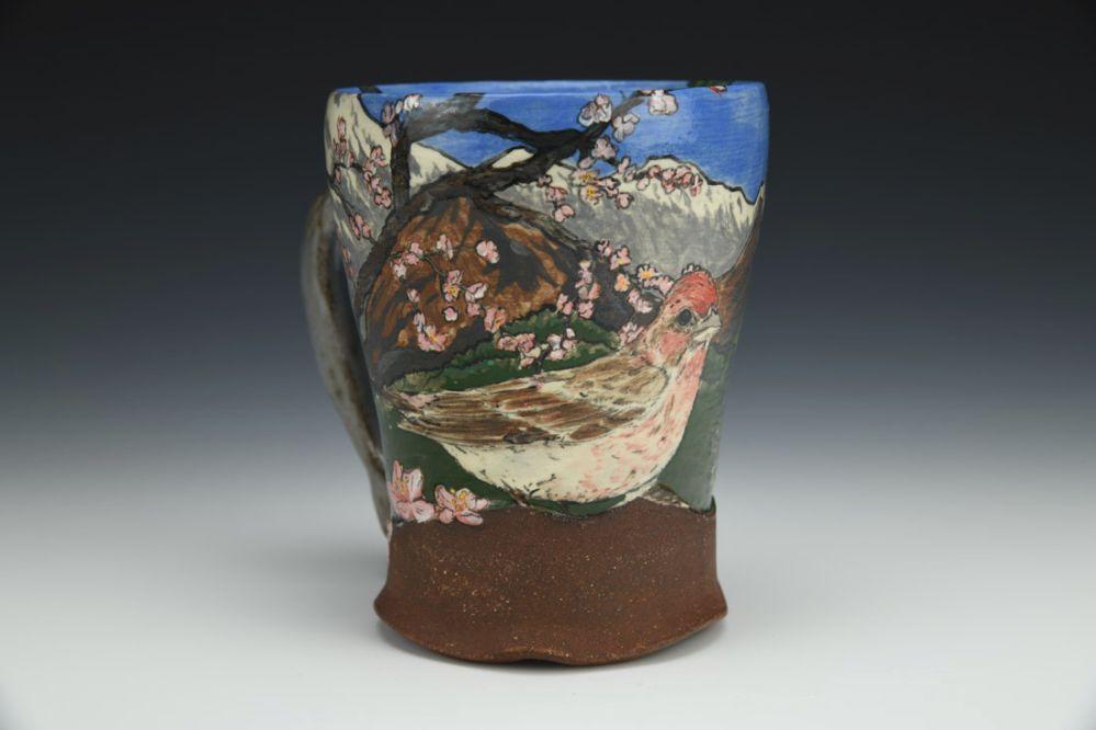 Cassin's Finch in Spring Bloom Tankard
