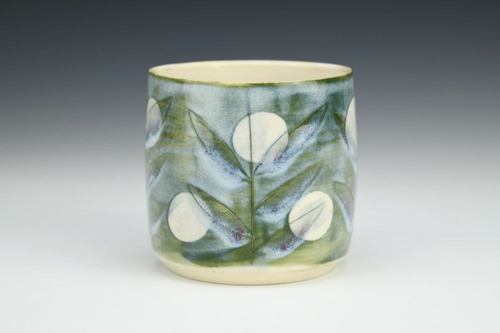 Moon and Leaves in Moss Green Cup