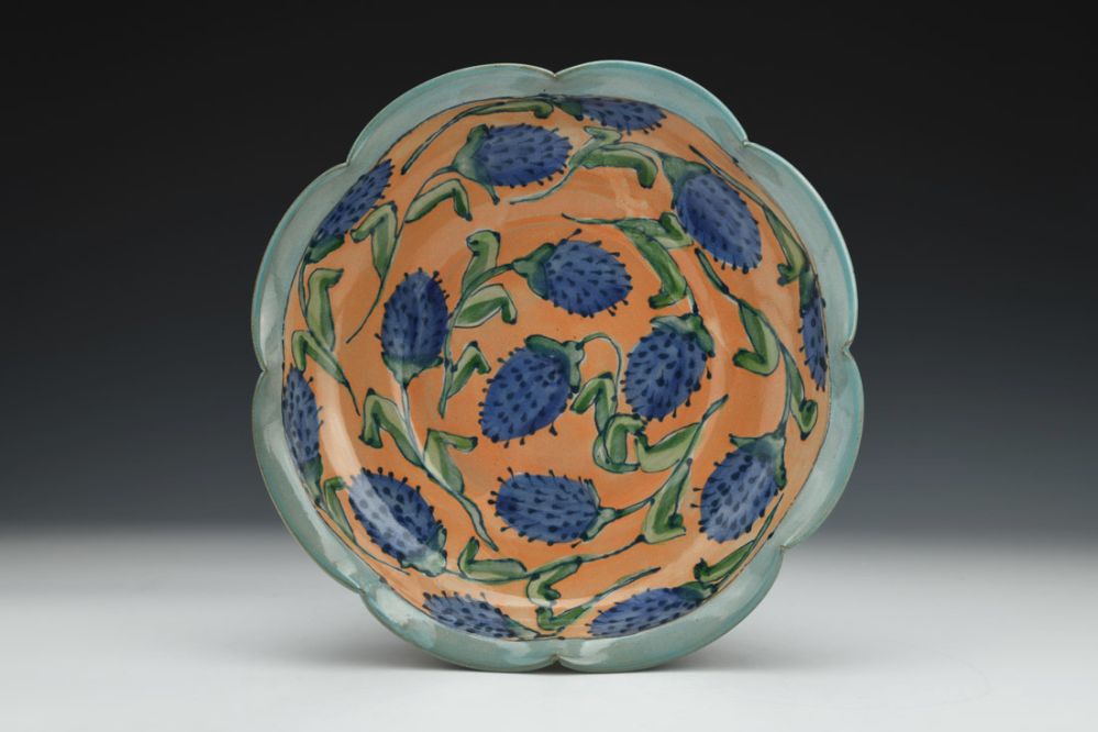 Orange and Jade Serving Bowl