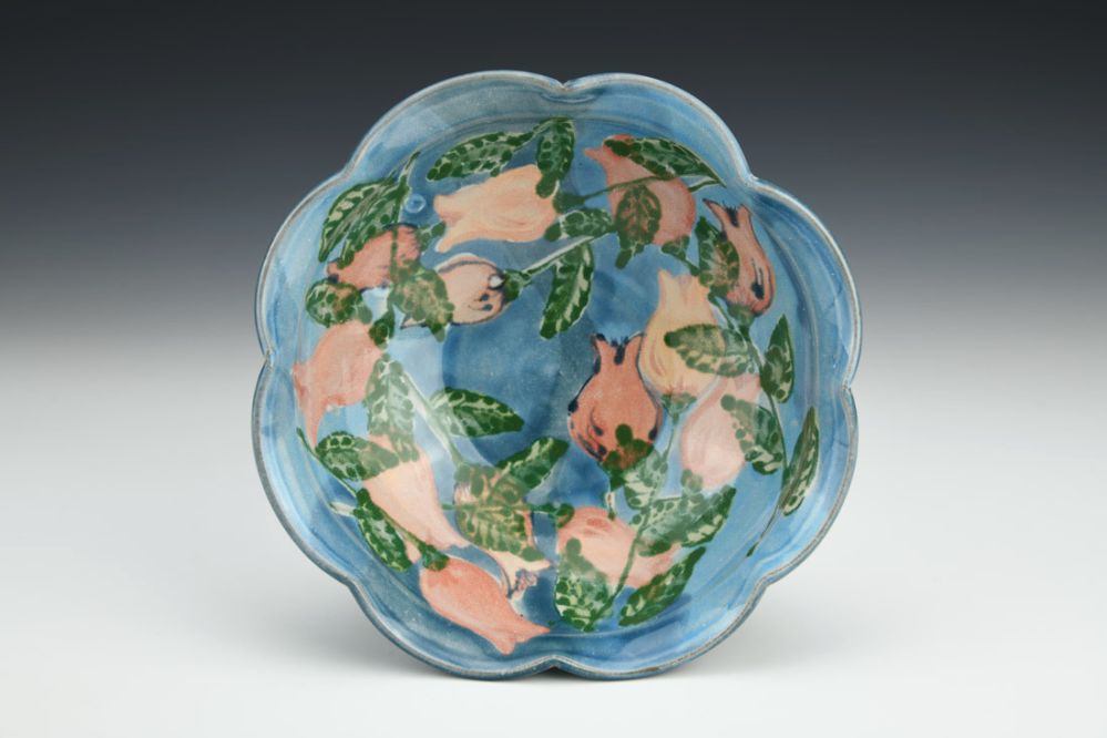 Blue Bowl with Pink Lily of the Valley