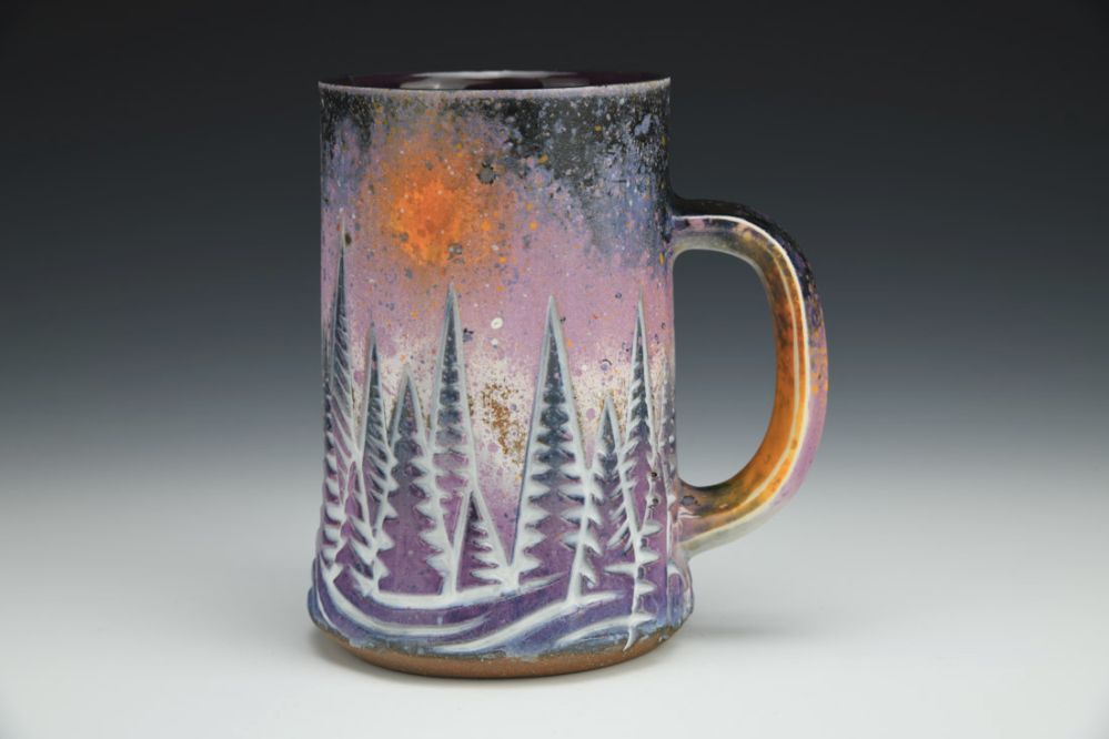 Mountain Forest Mug in Violet, Plum, and Orange
