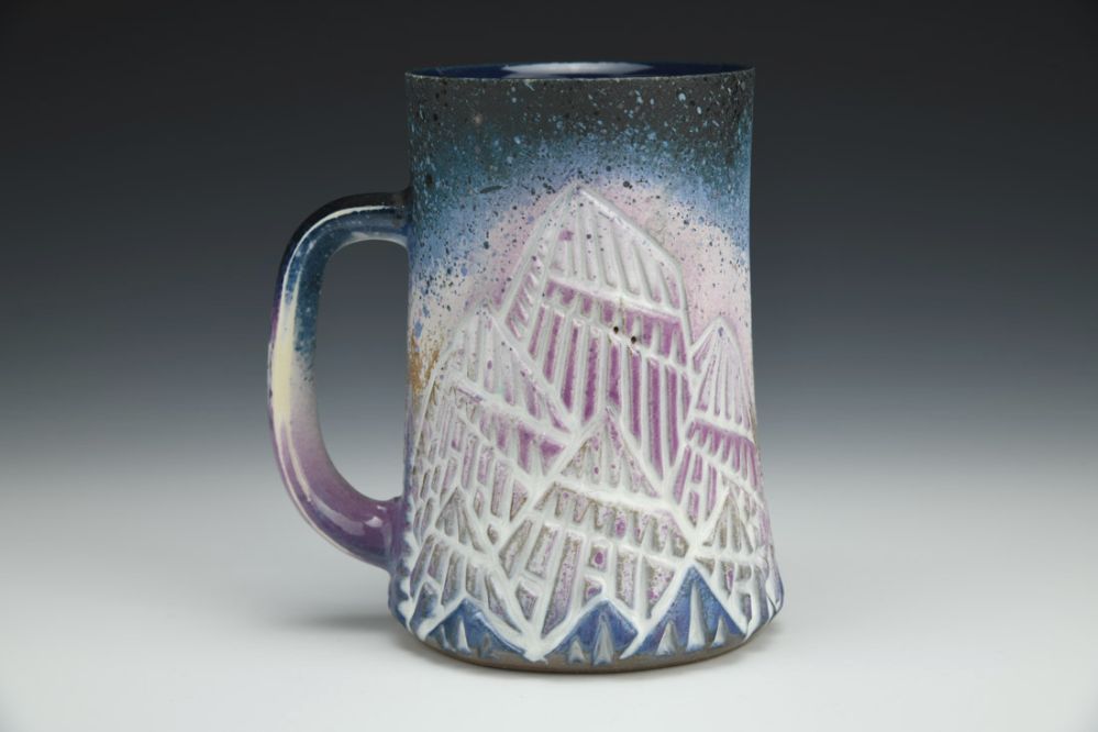 Mountain Forest Mug in Violet, Blue, and White