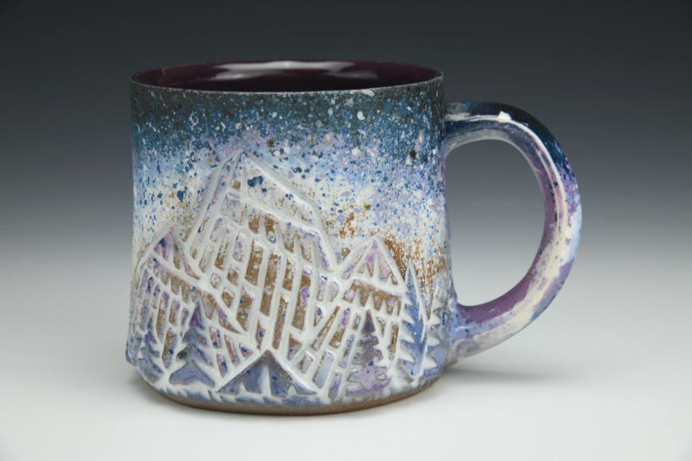 Mountain Forest Mug in Blue, Purple, and White
