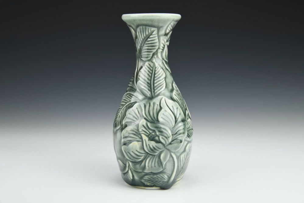 Peony Celadon Vase
