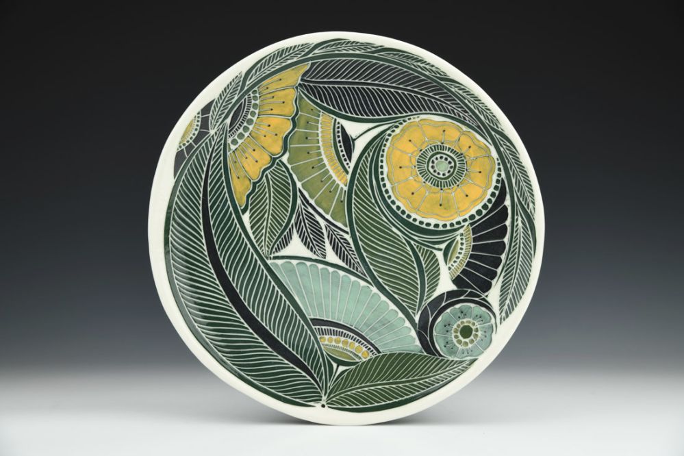Green/Yellow Sgraffito Dish