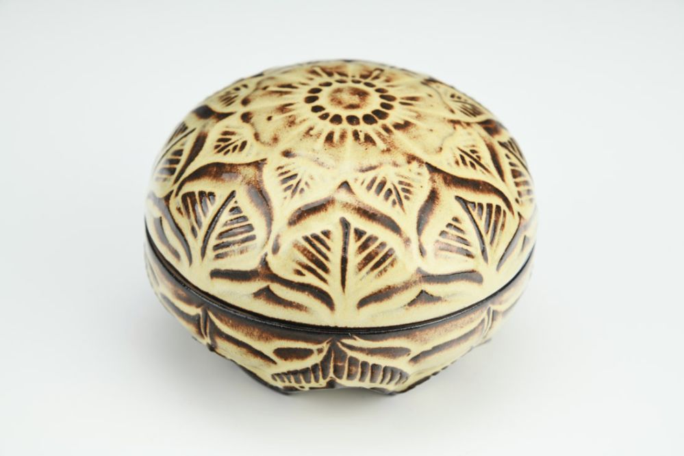 Chocolate Carved Shino Jar