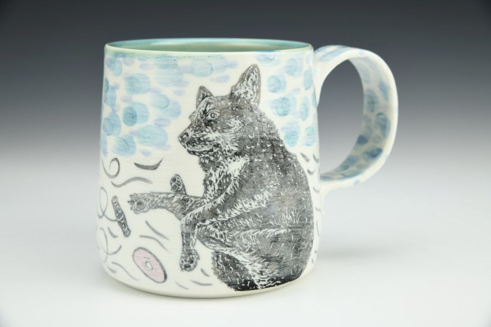 Dog with Wire and Two Pots on Boards