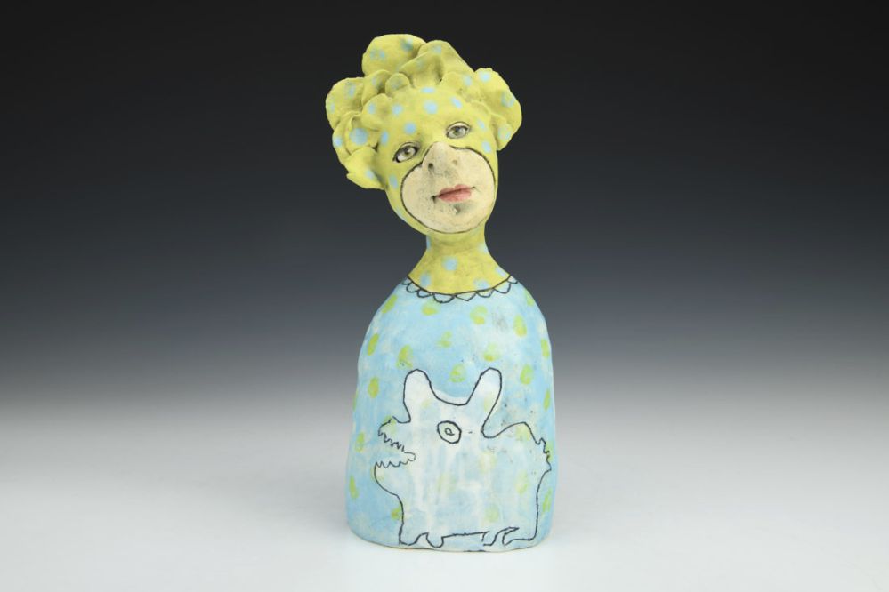 Green Flower Child with White Dog