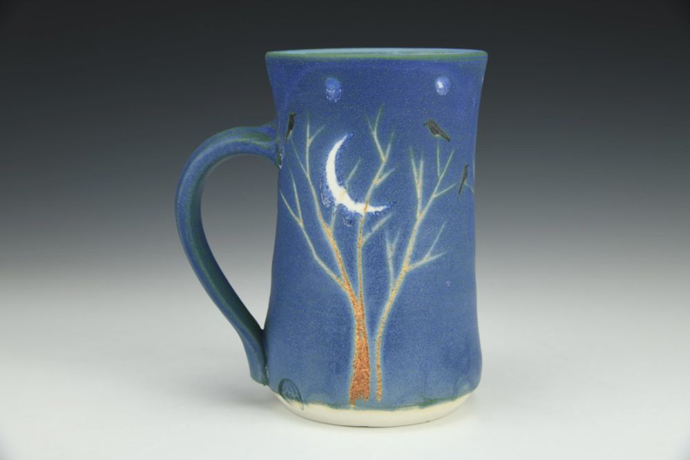 Cup - Night Sky Moon, Stars, and Birds in Treetops