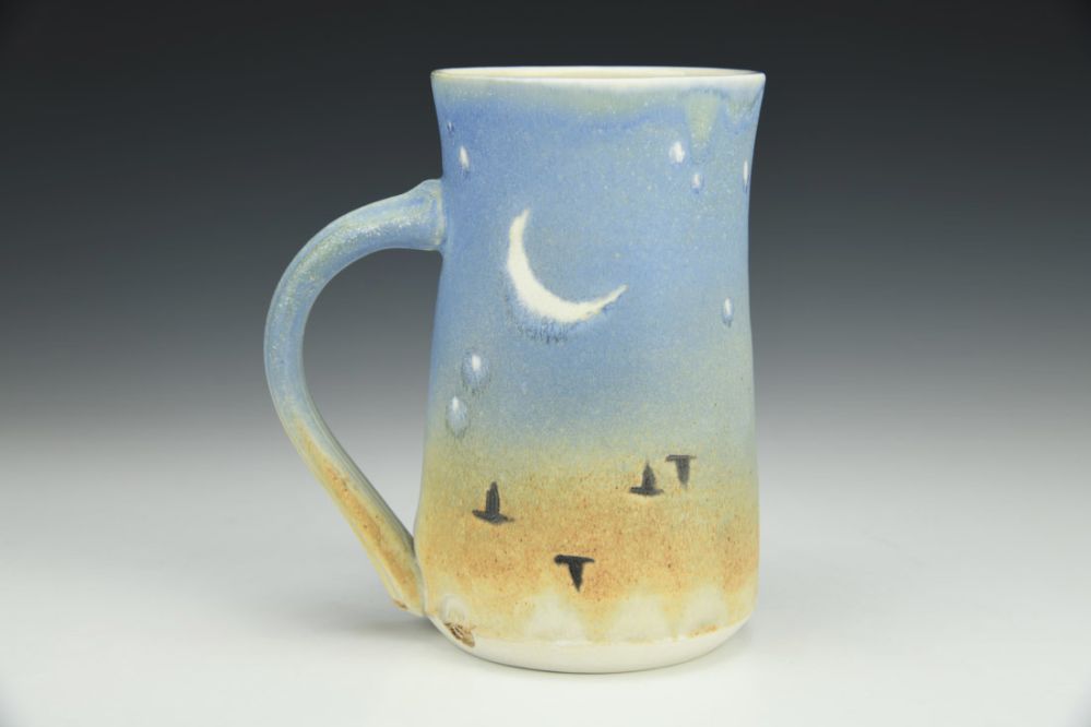 Cup - Dusk Sky Moon, Stars, and Murmurations