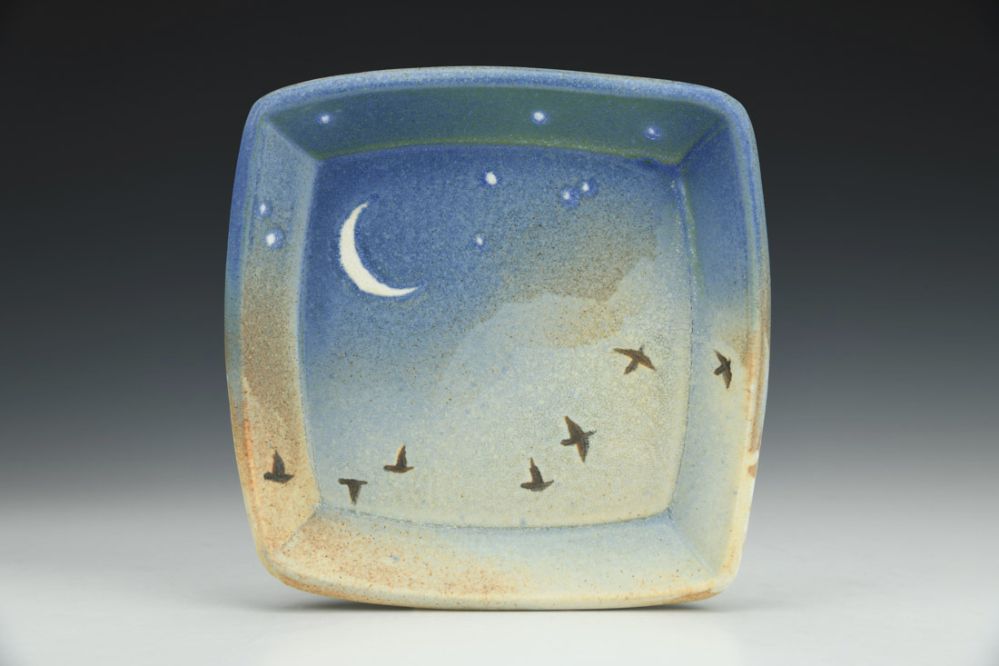 Square Plate - Night Sky Moon, Stars, and Murmurations