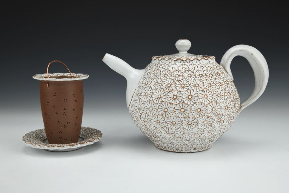 Floral Teapot with Infuser and Saucer