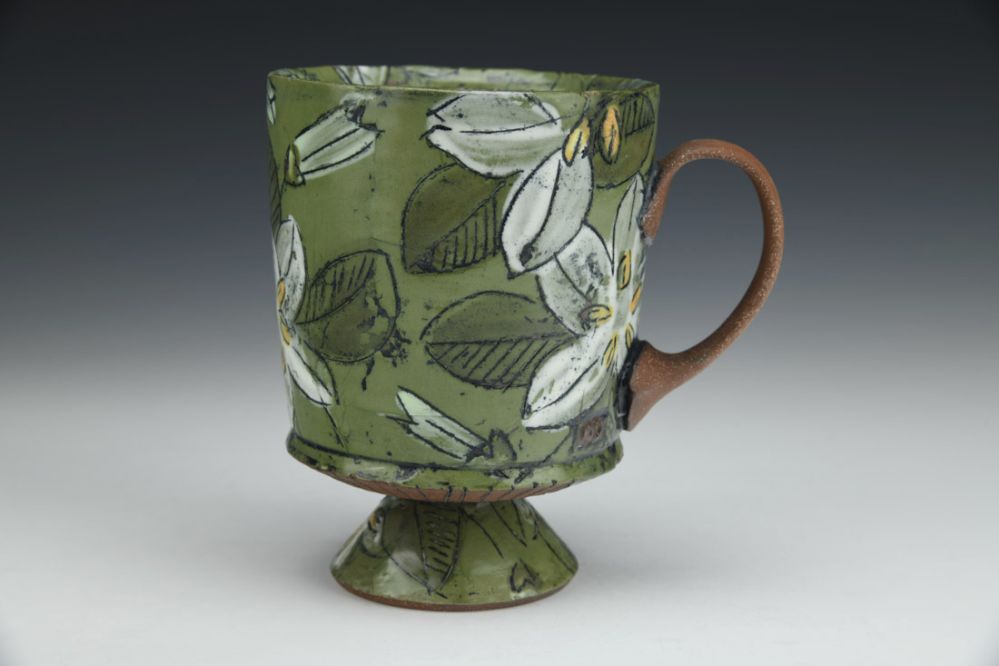 Green Mock Orange Pedestal Mug