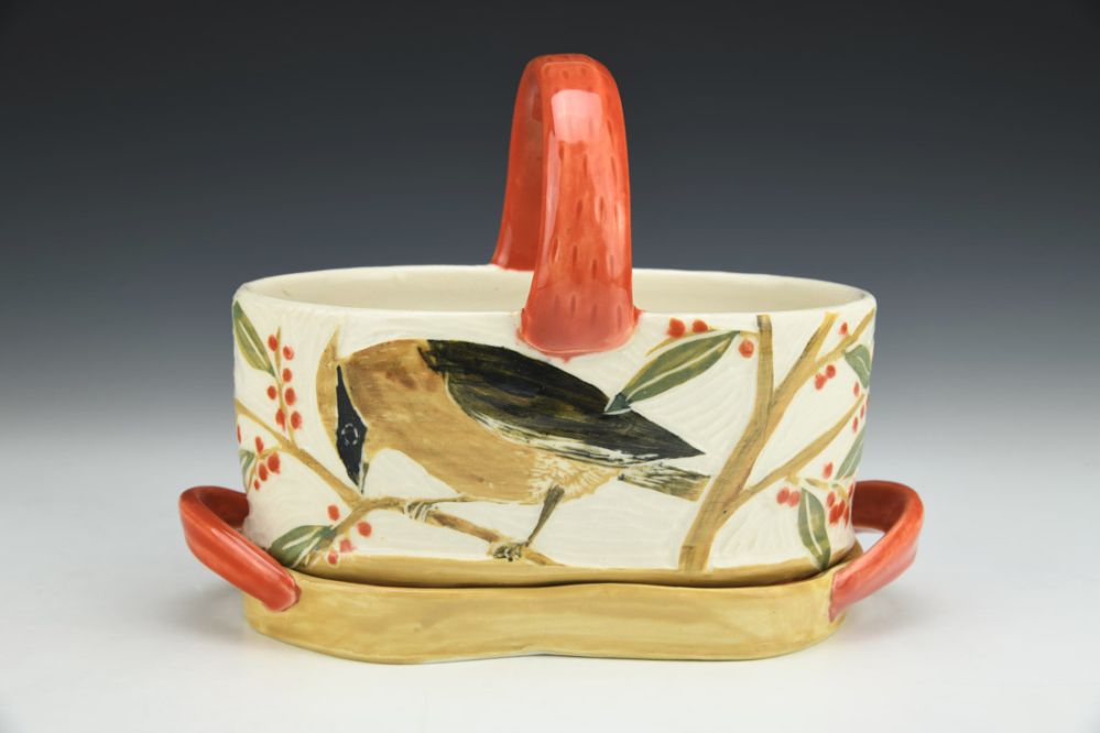 Berry Basket with Waxwing and Autumn Olive