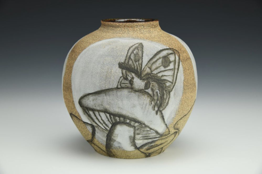 Monochrome Mushroom Moth Small Vase