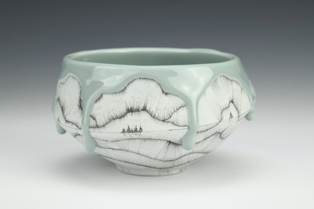 Green and Gray Treeline Dessert Bowl