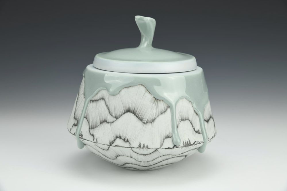Tea Jar with Trees and Mountains