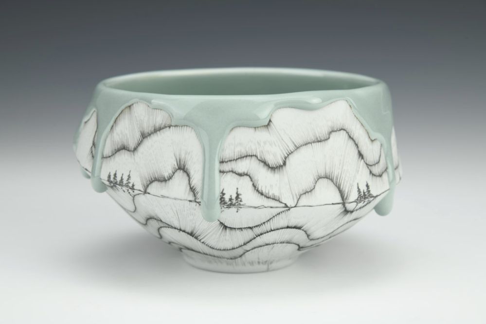 Green and Gray Treeline Dessert Bowl
