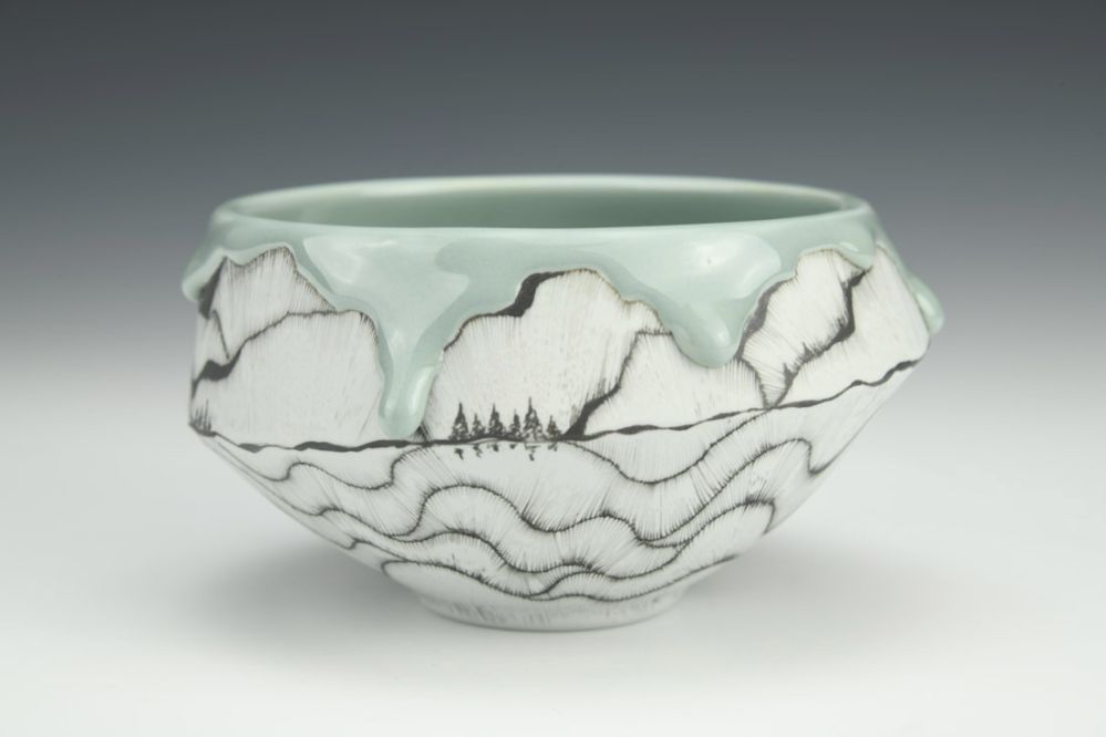 Green and Gray Treeline Dessert Bowl