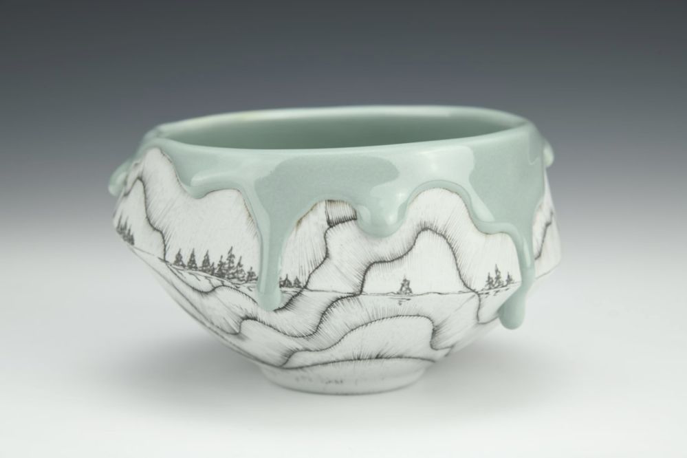 Green and Gray Treeline Dessert Bowl