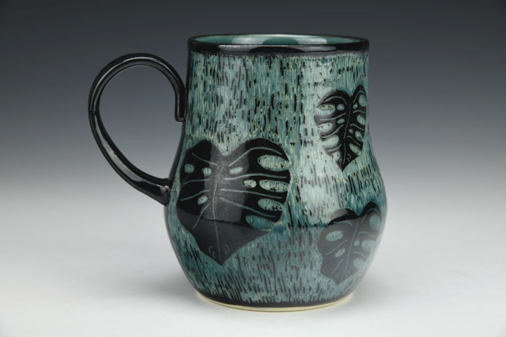Sgraffito Monstera Mug