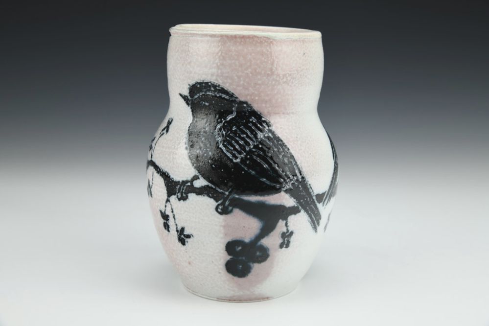 Black Nuthatch and Bittersweet Vase