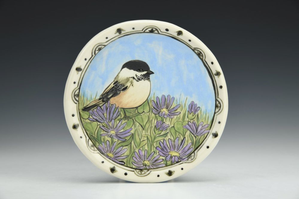Black-Capped Chickadee with Asters