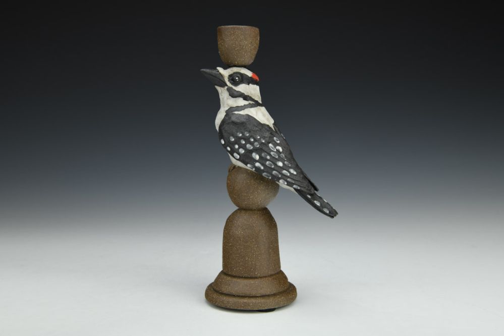 Downy Woodpecker Candlestick