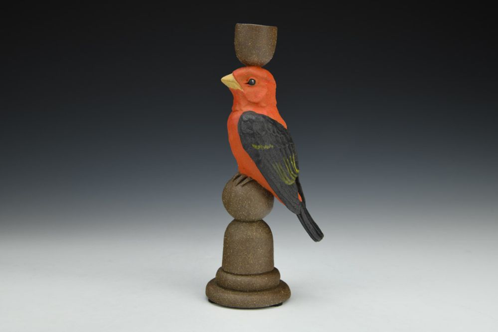 Scarlet Tanager Candlestick
