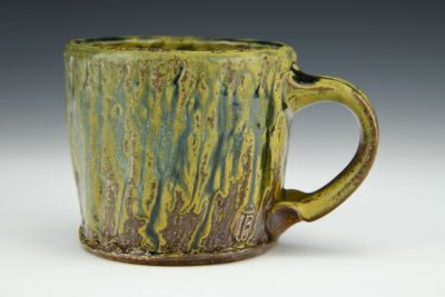 Short Bark Mug With Green Moss Glaze