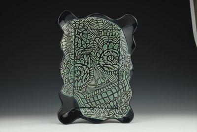 Skull Impression Jade and Black Deep Dish Platter