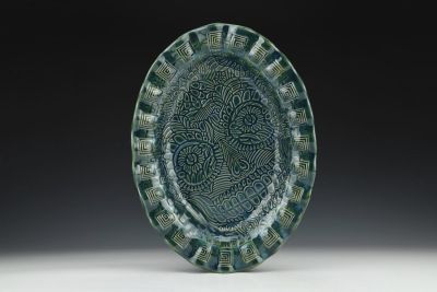 Skull Impression Seaweed Green Large Oval Serving Platter