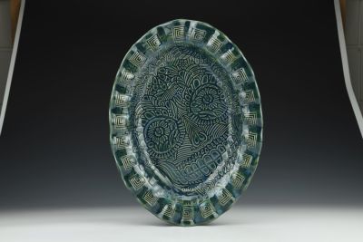 Skull Impression Seaweed Green Large Oval Serving Platter