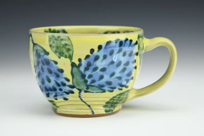 Yellow Mug with Blue Thistles