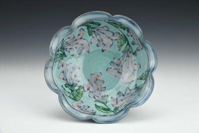 Blue Bowl with Purple Grass Flowers