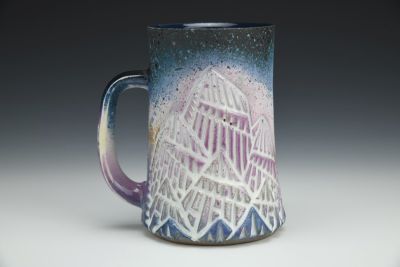 Mountain Forest Mug in Violet, Blue, and White