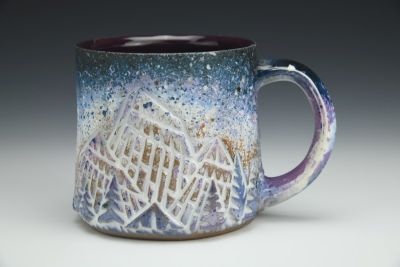 Mountain Forest Mug in Blue, Purple, and White