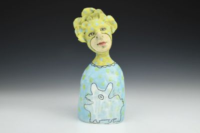 Green Flower Child with White Dog