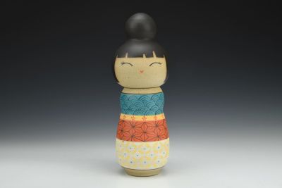 Kokeshi Inspired Vessel - Cheerful Multi-Patterned with Black Bun