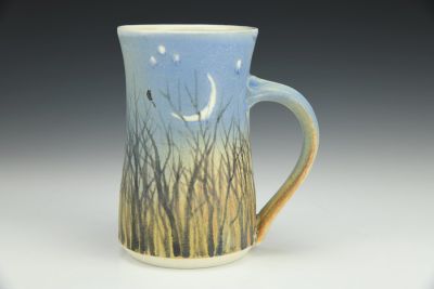 Cup - Dusk Sky Moon, Trees, and Birds
