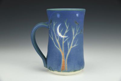 Cup - Night Sky Moon, Stars, and Birds in Treetops