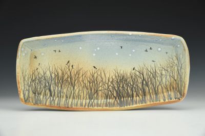 Rectangular Serving Plate - Dusk Sky Moon, Stars, and Murmurations