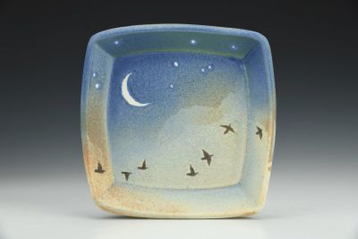 Square Plate - Night Sky Moon, Stars, and Murmurations