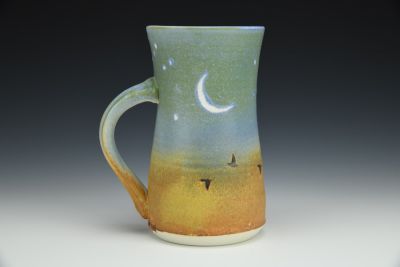 Cup - Dusk Sky Moon, Stars, and Murmurations